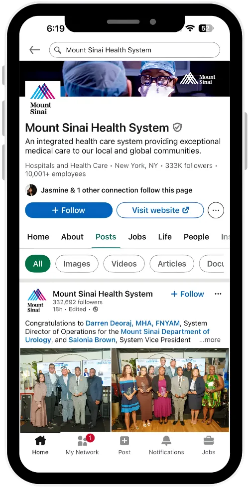 Mount Sinai Health System LinkedIn page