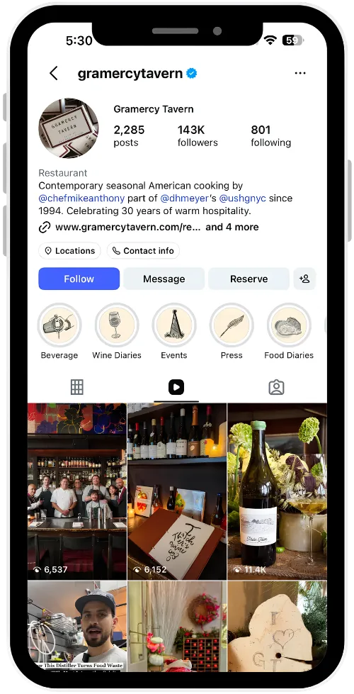 Gramercy Tavern Instagram profile